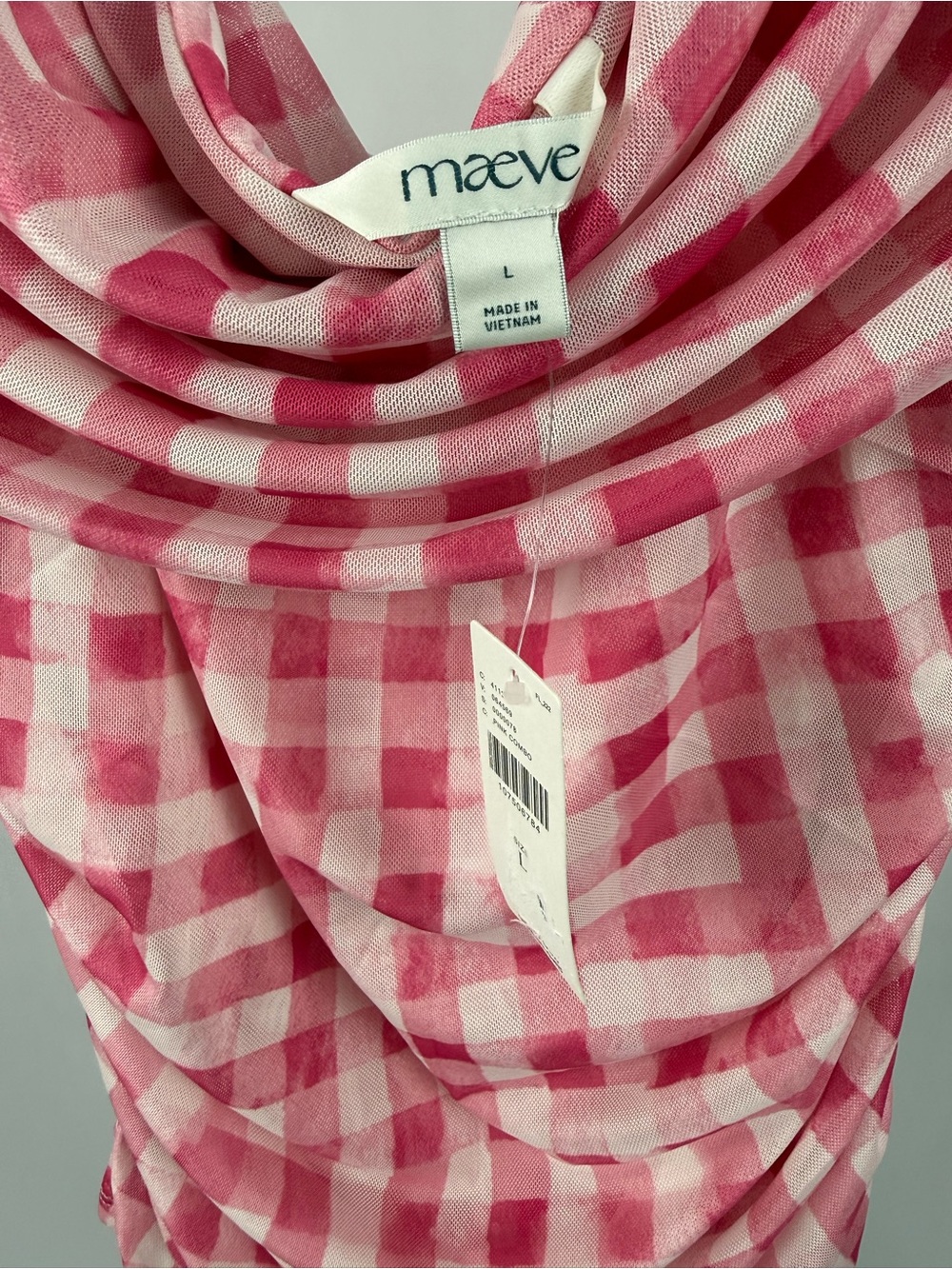 Maeve Aleda Mesh Off Shoulder Pink Plaid Ruched Top NWT Size L Anthropologie - Picture 7 of 8